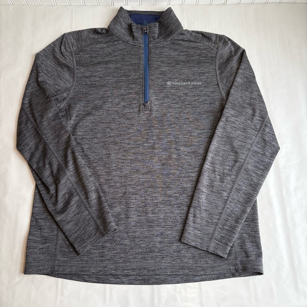 Vineyard Vines On The Go Sankaty Mens Medium Pullover Gray 1/4 zip quarter shirt